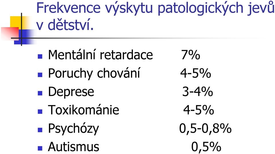 Mentální retardace 7% Poruchy chování