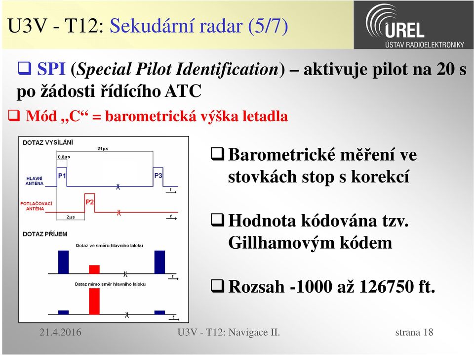 Barometrické měření ve stovkách stop s korekcí Hodnota kódována tzv.