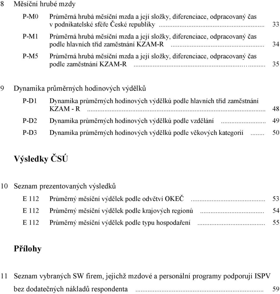 .. 34 Průměrná hrubá měsíční mzda a její složky, diferenciace, odpracovaný čas podle zaměstnání KZAM-R.