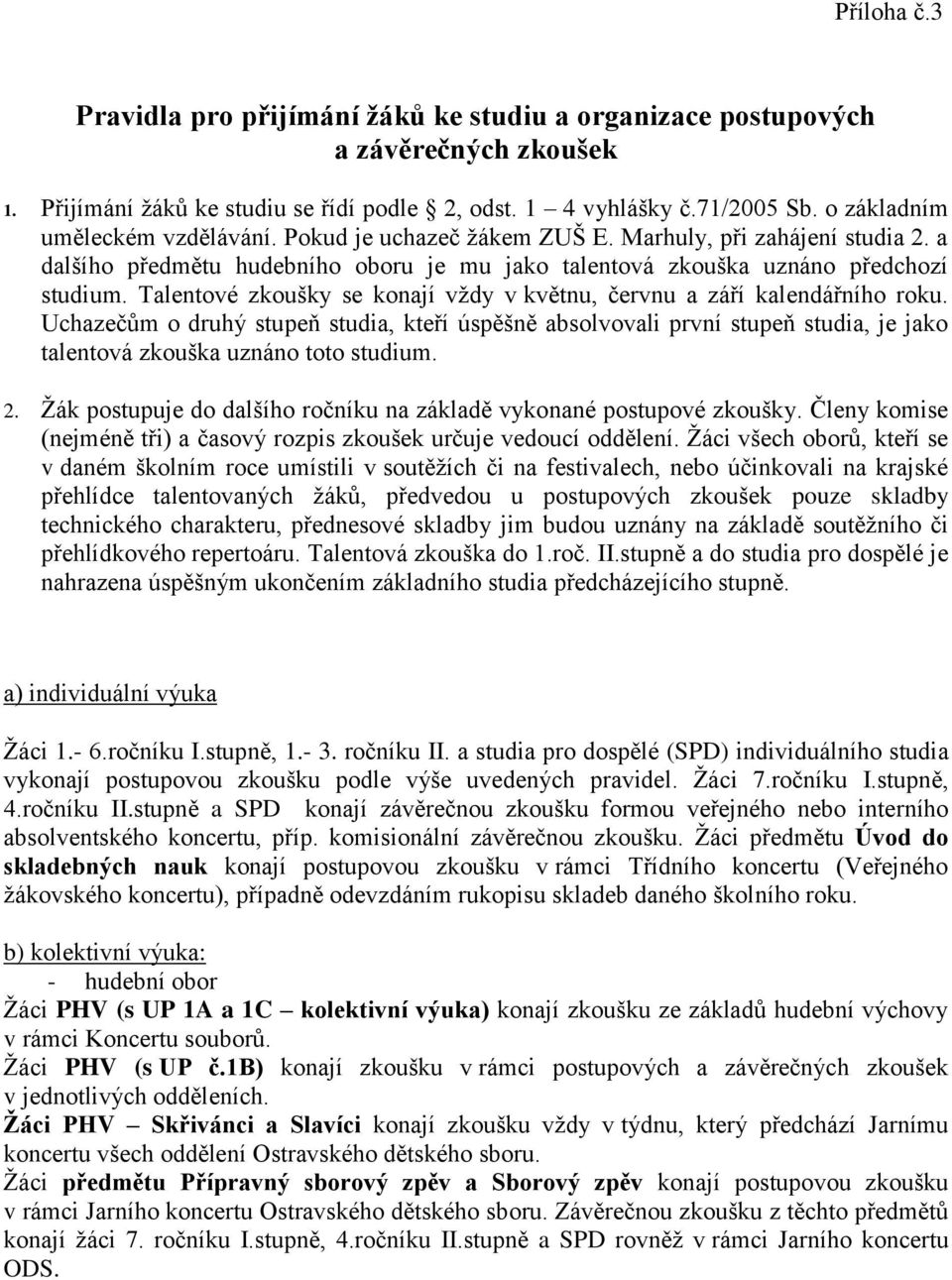 Talentové zkoušky se konají vždy v květnu, červnu a září kalendářního roku.