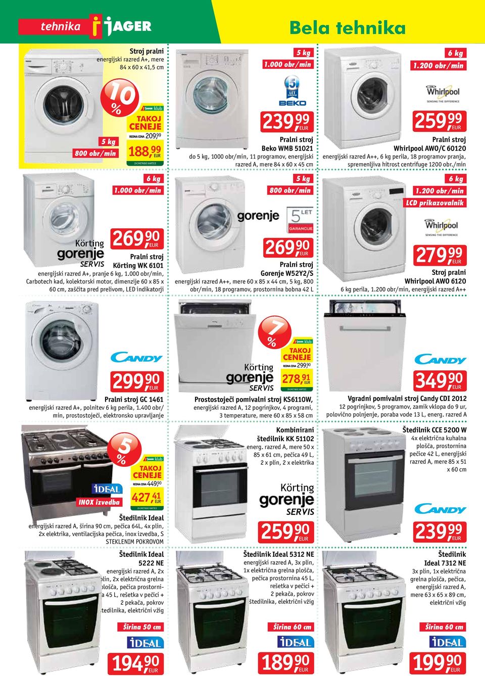 A++, 6 kg perila, 18 programov pranja, spremenljiva hitrost centrifuge 1200 obr./min 6 kg 1.200 obr/min LCD prikazovalnik 269, 90 Pralni stroj SERVIS WK 6101 energijski razred A+, pranje 6 kg, 1.