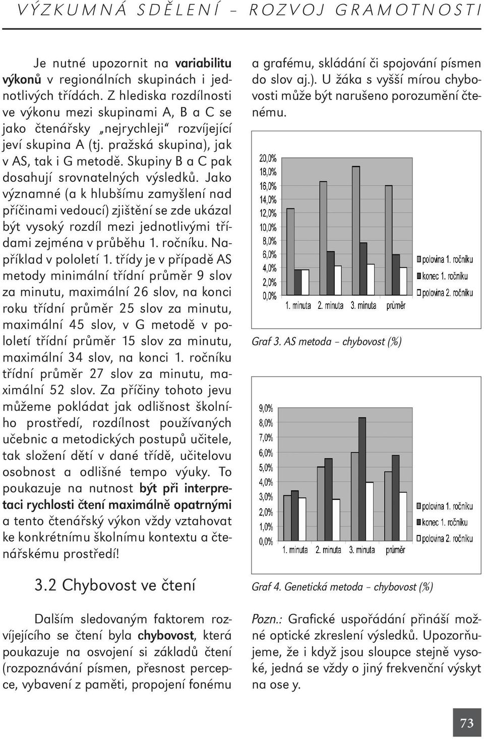 Skupiny B a C pak dosahují srovnatelných výsledků. Jako významné (a k hlubšímu zamyšlení nad příčinami vedoucí) zjištění se zde ukázal být vysoký rozdíl mezi jednotlivými třídami zejména v průběhu 1.