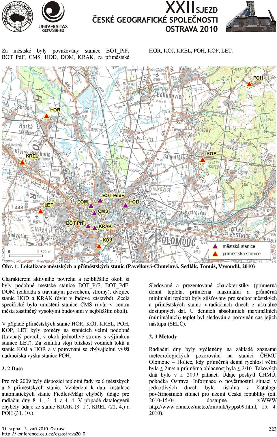 DOM (zahrada s travnatým povrchem, stromy), dvojice stanic HOD a KRAK (dvůr v řadové zástavbě).