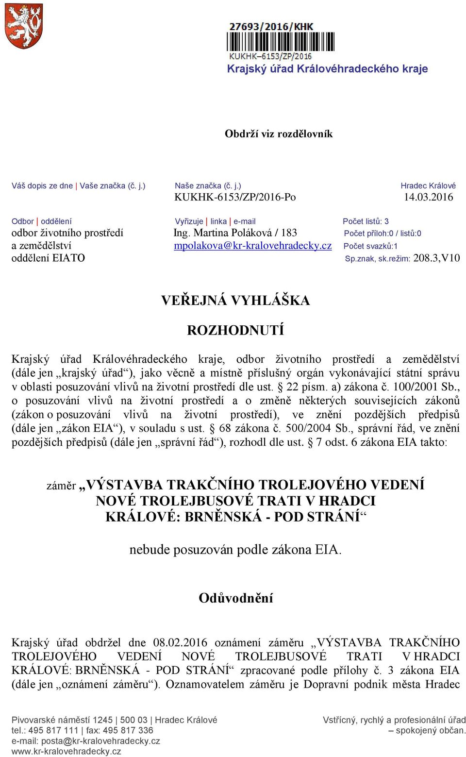 cz Počet svazků:1 oddělení EIATO Sp.znak, sk.režim: 208.