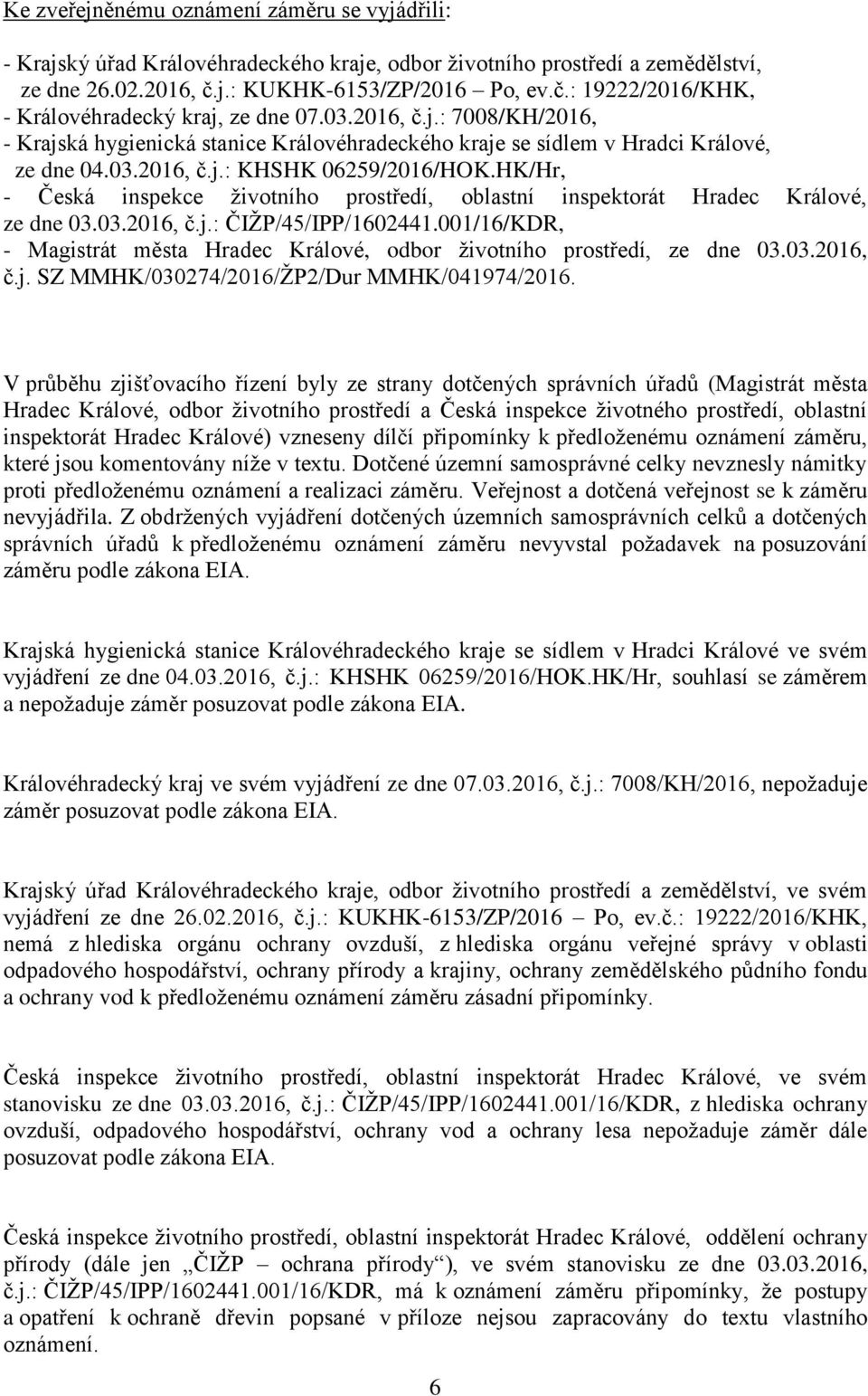 HK/Hr, - Česká inspekce životního prostředí, oblastní inspektorát Hradec Králové, ze dne 03.03.2016, č.j.: ČIŽP/45/IPP/1602441.