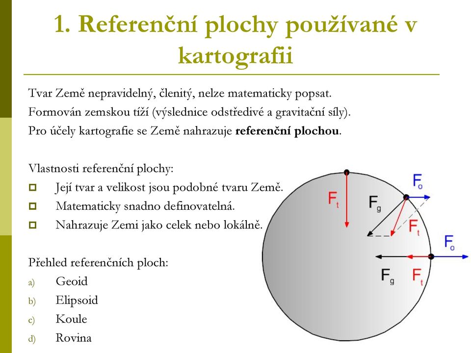 Pro účely kartografie se Země nahrazuje referenční plochou.
