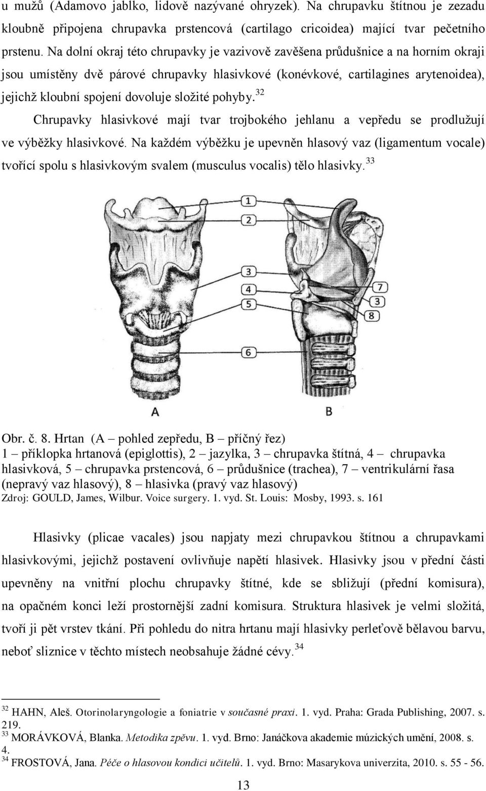 složité pohyby. 32 Chrupavky hlasivkové mají tvar trojbokého jehlanu a vepředu se prodlužují ve výběžky hlasivkové.