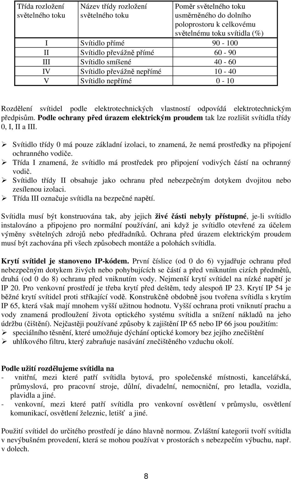 předpisům. Podle ochrany před úrazem elektrickým proudem tak lze rozlišit svítidla třídy 0, I, II a III.