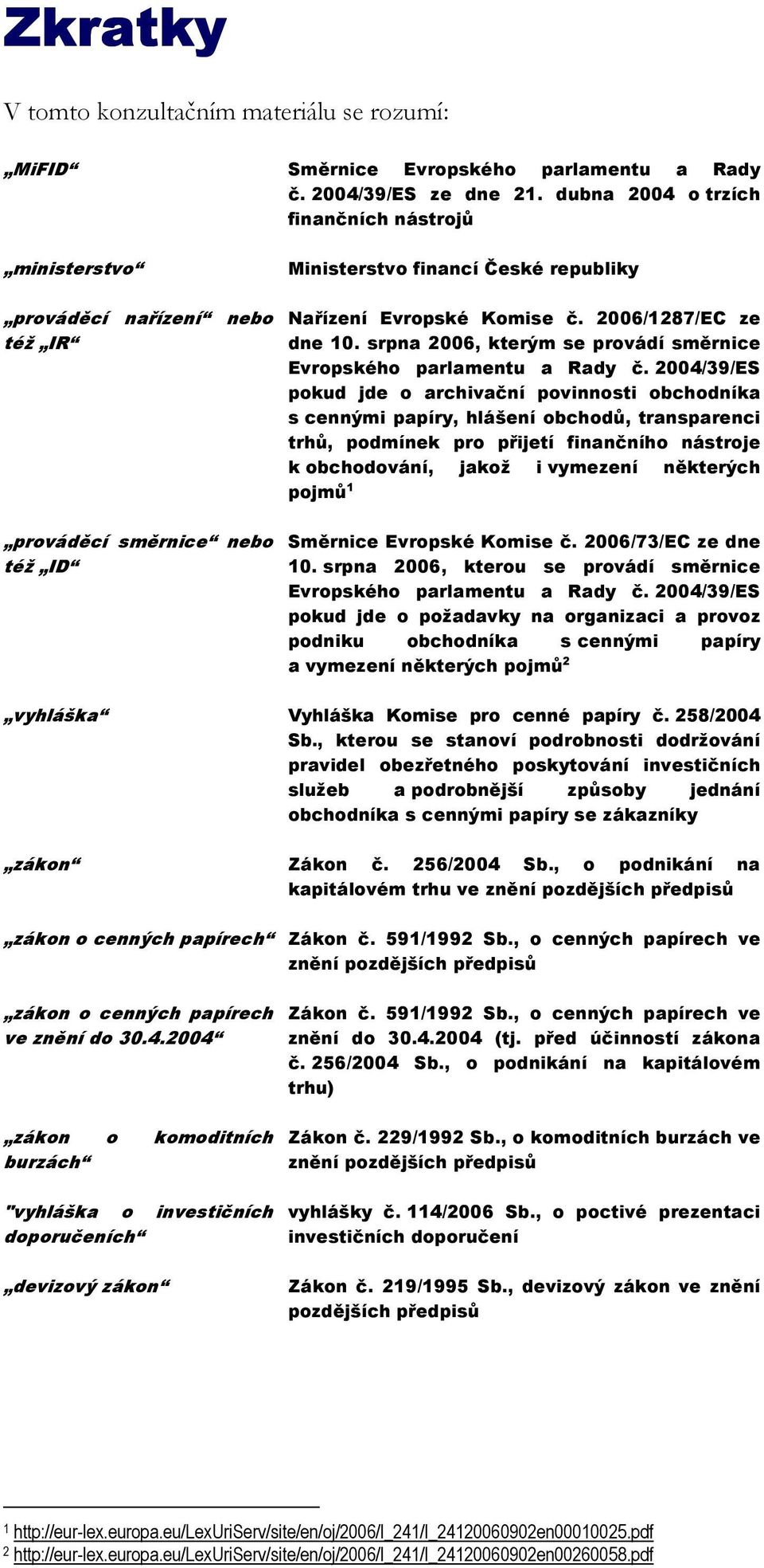 2006/1287/EC ze dne 10. srpna 2006, kterým se provádí směrnice Evropského parlamentu a Rady č.