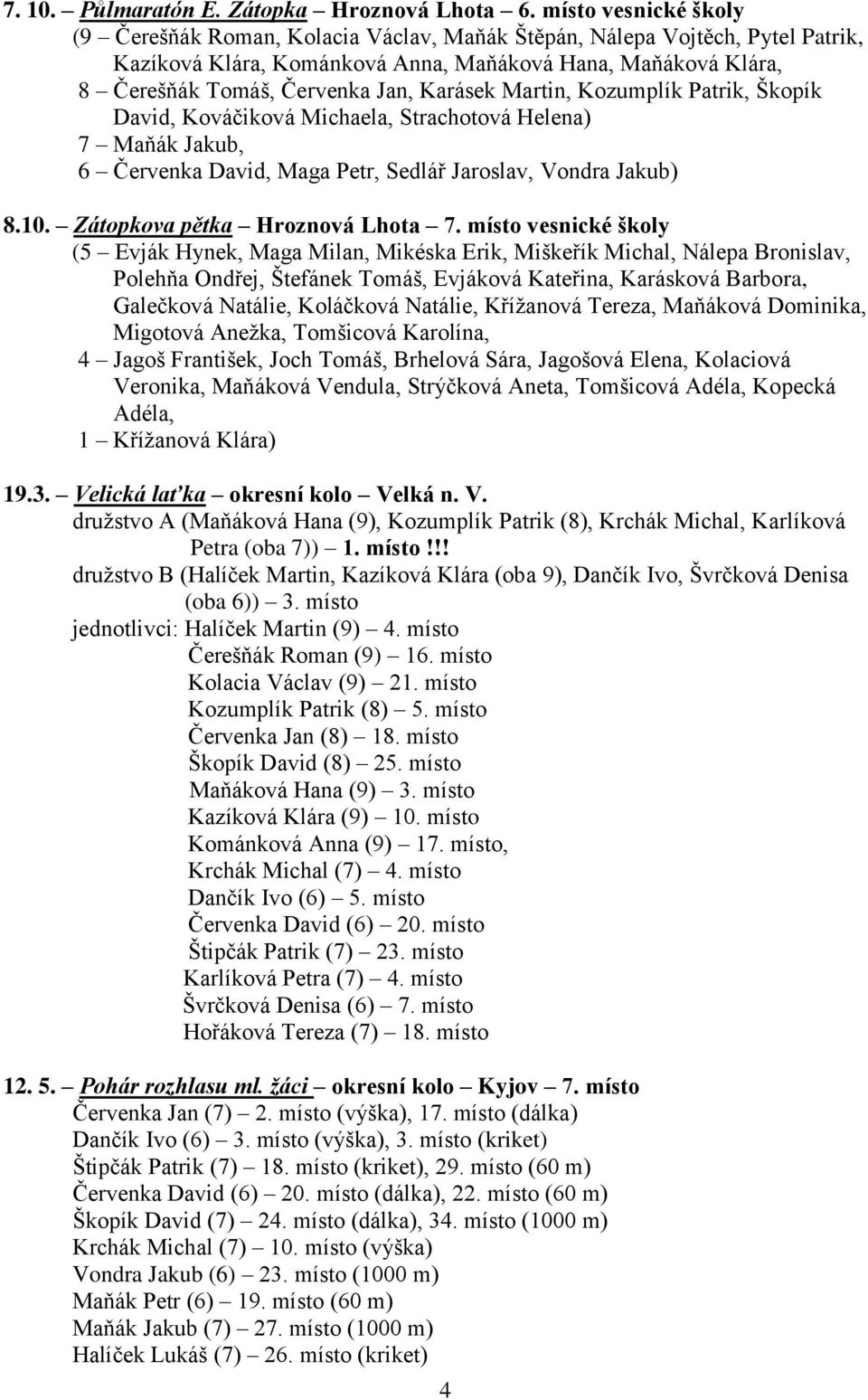 Karásek Martin, Kozumplík Patrik, Škopík David, Kováčiková Michaela, Strachotová Helena) 7 Maňák Jakub, 6 Červenka David, Maga Petr, Sedlář Jaroslav, Vondra Jakub) 8.10.