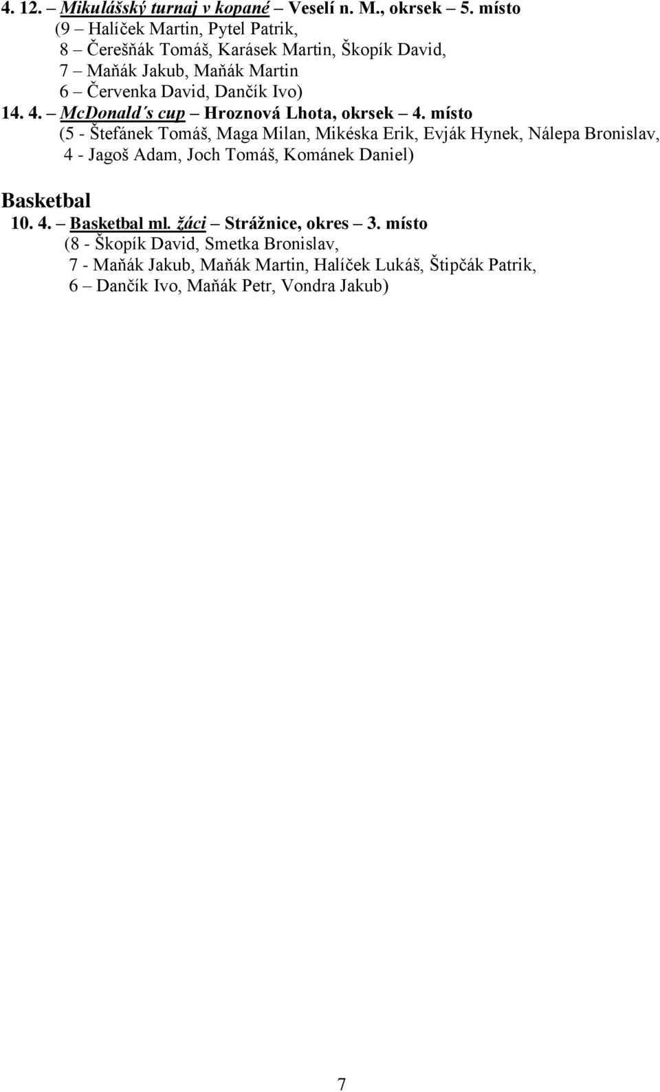 14. 4. McDonald s cup Hroznová Lhota, okrsek 4.