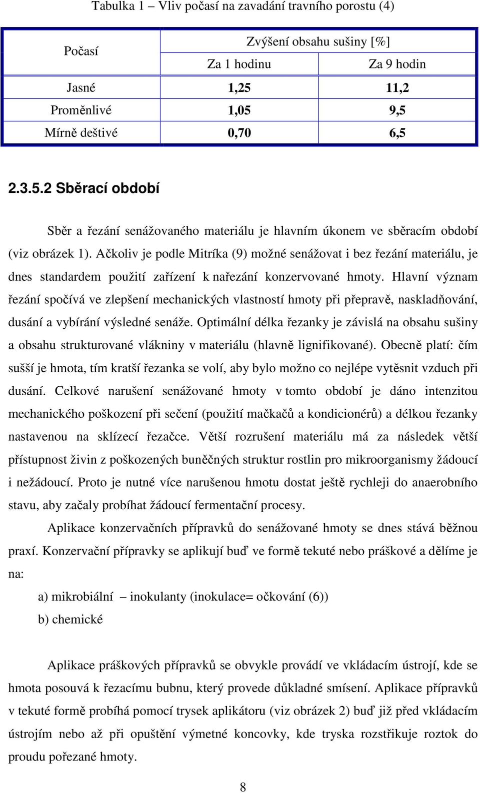 Ačkoliv je podle Mitríka (9) možné senážovat i bez řezání materiálu, je dnes standardem použití zařízení k nařezání konzervované hmoty.