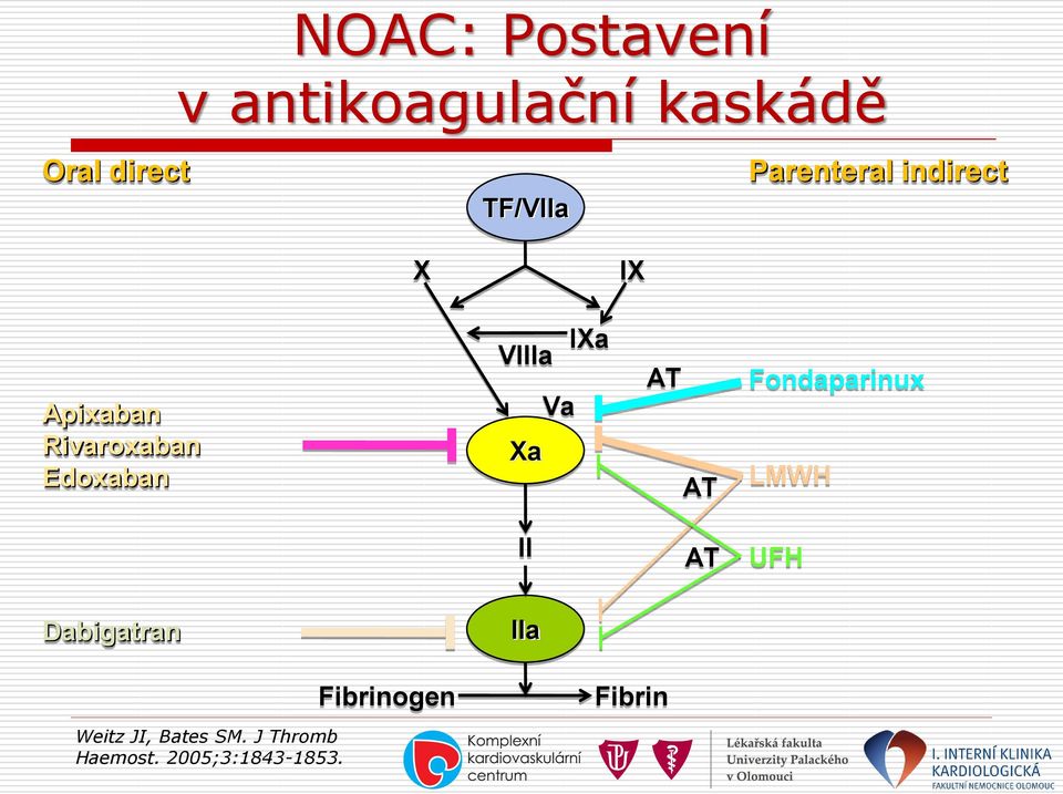 VIIIa Va Xa AT AT Fondaparinux LMWH II AT UFH Dabigatran IIa