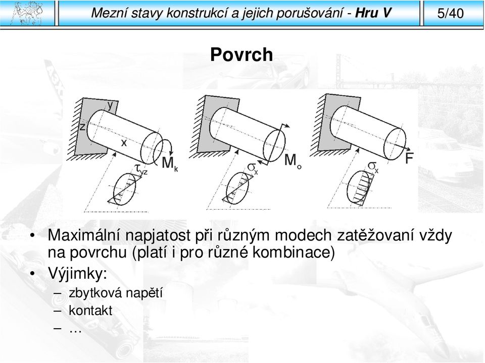 různým modech ztěžovní vždy n povrchu (pltí