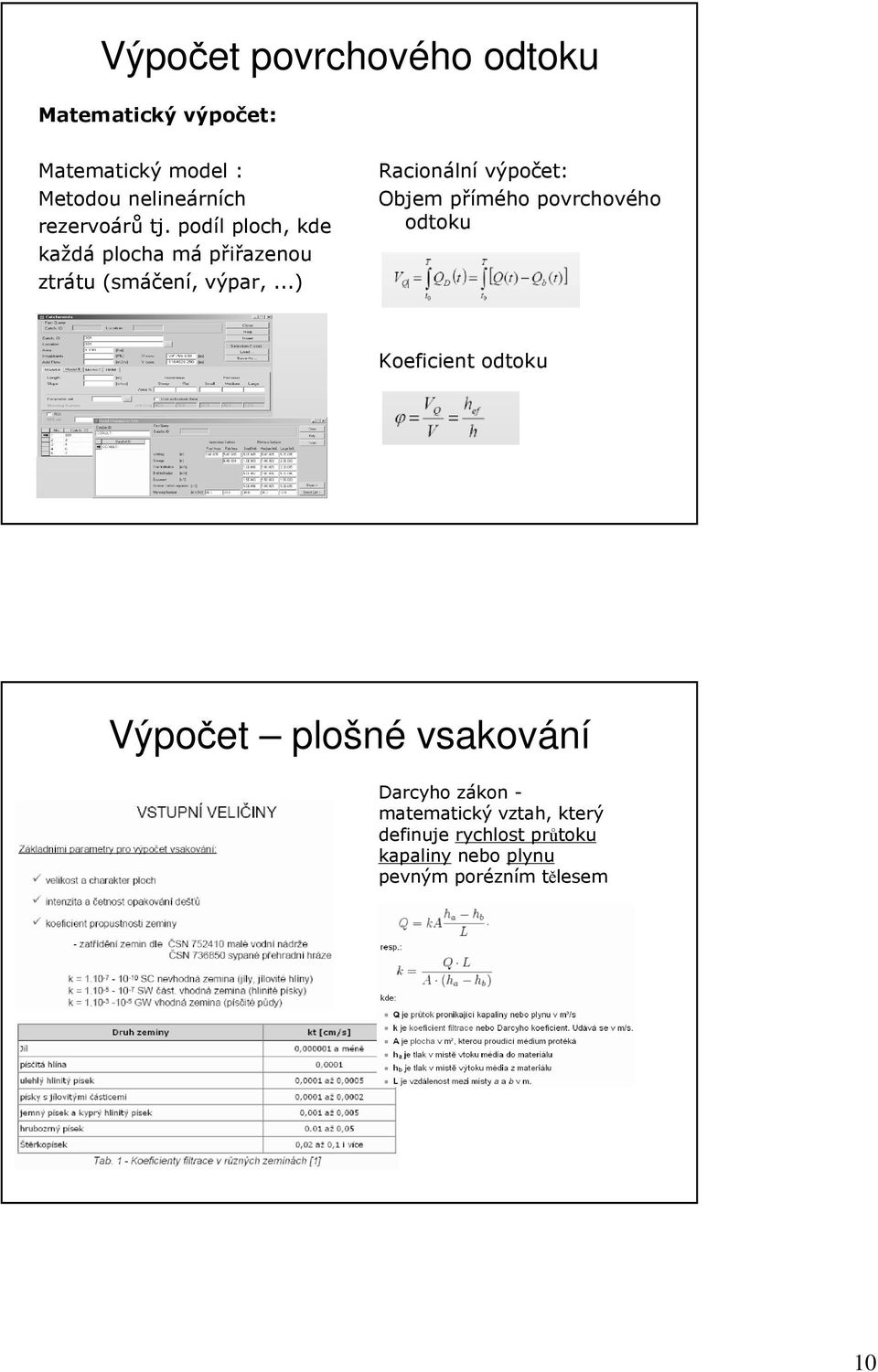..) Racionální výpočet: Objem přímého povrchového odtoku Koeficient odtoku Výpočet plošné