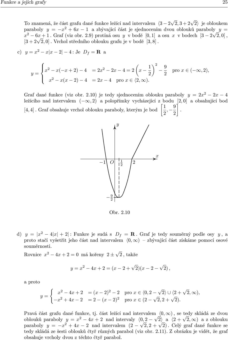 pro (, ), N Graf dané funkce (viz obr..0) je ted sjednocením oblouku parabol = 4 ležícího nad intervalem (, ) a polopřímk vcházející z[ bodu ][, 0] a obsahující bod [4, 4].