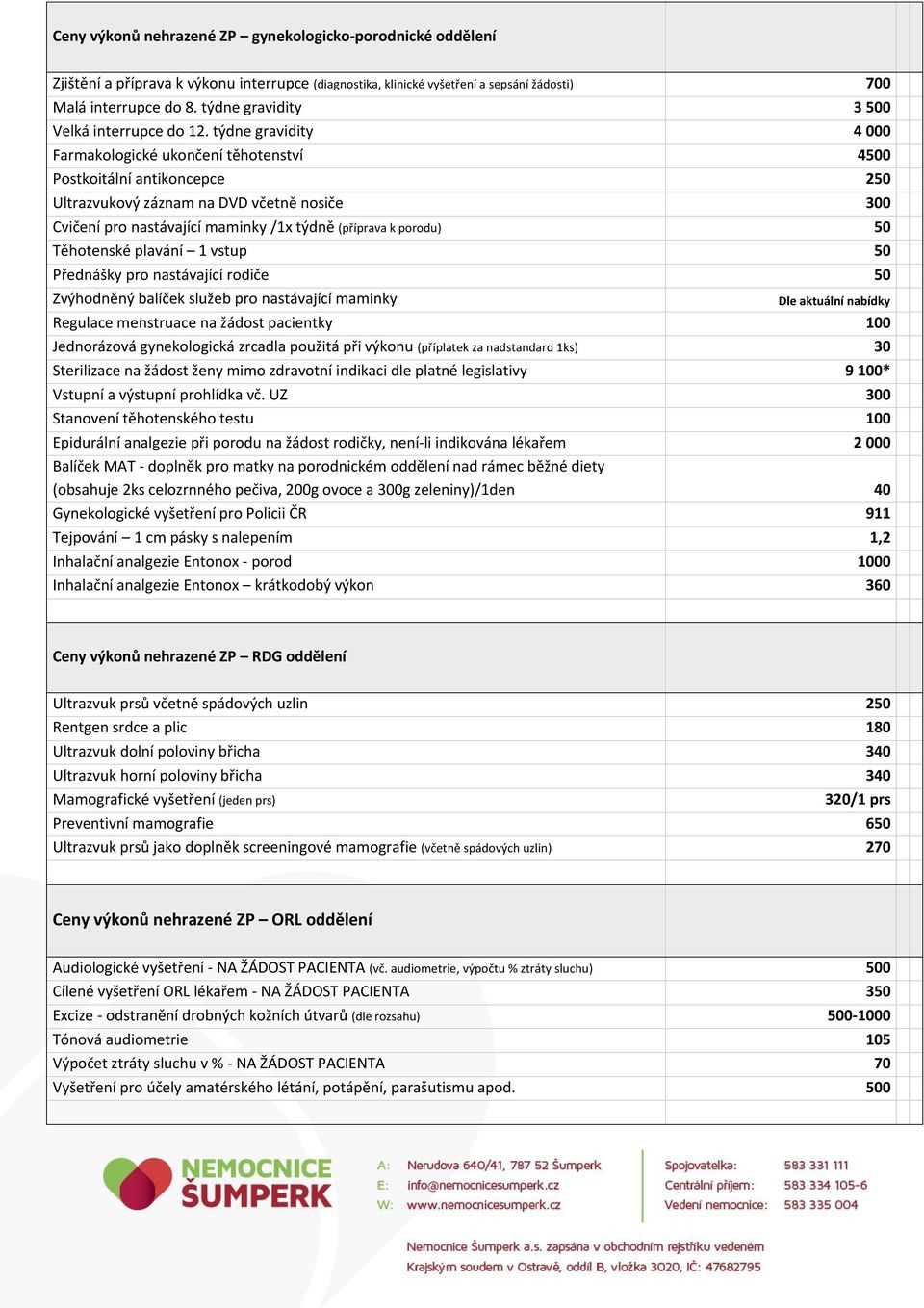 týdne gravidity 4 000 Farmakologické ukončení těhotenství 4500 Postkoitální antikoncepce 250 Ultrazvukový záznam na DVD včetně nosiče 300 Cvičení pro nastávající maminky /1x týdně (příprava k porodu)