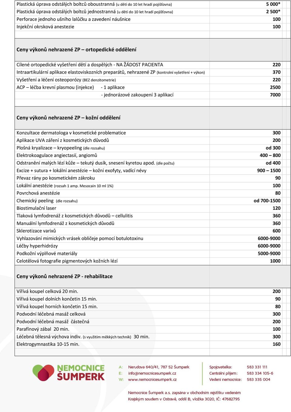 Intraartikulární aplikace elastoviskozních preparátů, nehrazené ZP (kontrolní vyšetření + výkon) 370 Vyšetření a léčení osteoporózy (BEZ denzitometrie) 220 ACP léčba krevní plasmou (injekce) - 1