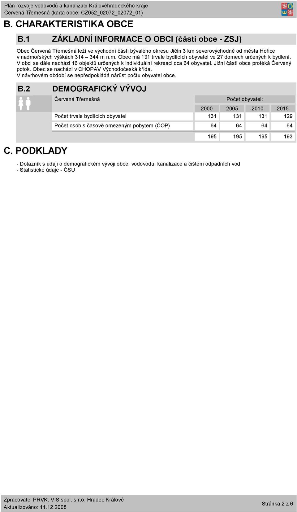 V obci se dále nachází 16 objektů určených k individuální rekreaci cca 64 obyvatel. Jižní částí obce protéká Červený potok. Obec se nachází v CHOPAV Východočeská křída.