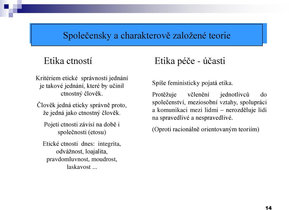Člověk jedná eticky správně proto, ţe jedná jako ctnostný člověk.