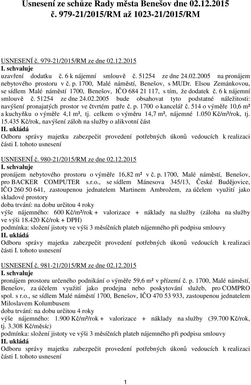 2005 bude obsahovat tyto podstatné náležitosti: navýšení pronajatých prostor ve čtvrtém patře č. p. 1700 o kancelář č. 514 o výměře 10,6 m² a kuchyňku o výměře 4,1 m², tj.