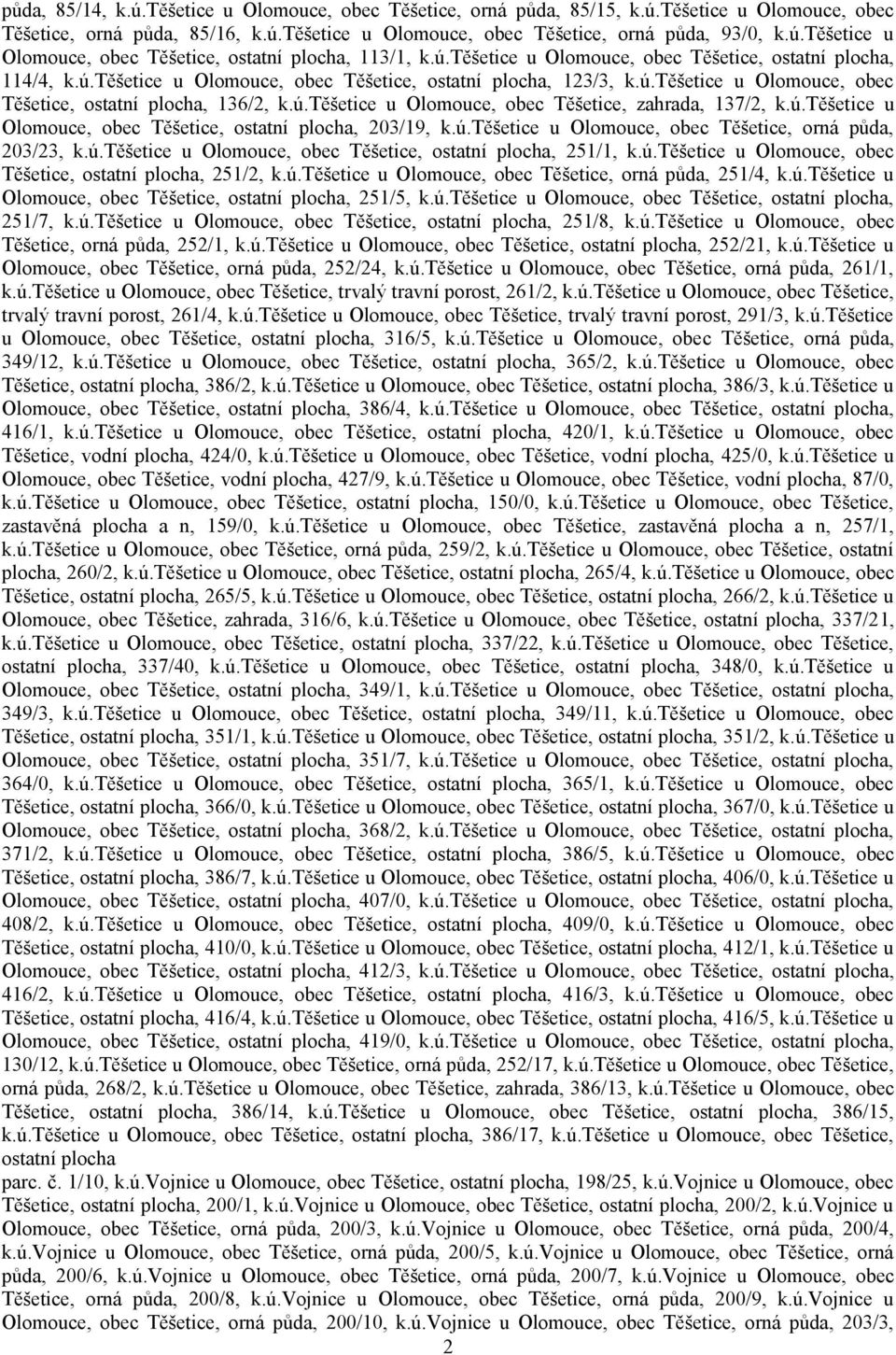 ú.těšetice u Olomouce, obec Těšetice, ostatní plocha, 203/19, k.ú.těšetice u Olomouce, obec Těšetice, orná půda, 203/23, k.ú.těšetice u Olomouce, obec Těšetice, ostatní plocha, 251/1, k.ú.těšetice u Olomouce, obec Těšetice, ostatní plocha, 251/2, k.
