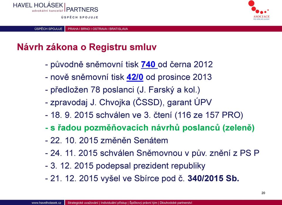 čtení (116 ze 157 PRO) - s řadou pozměňovacích návrhů poslanců (zeleně) - 22. 10. 2015 změněn Senátem - 24. 11.