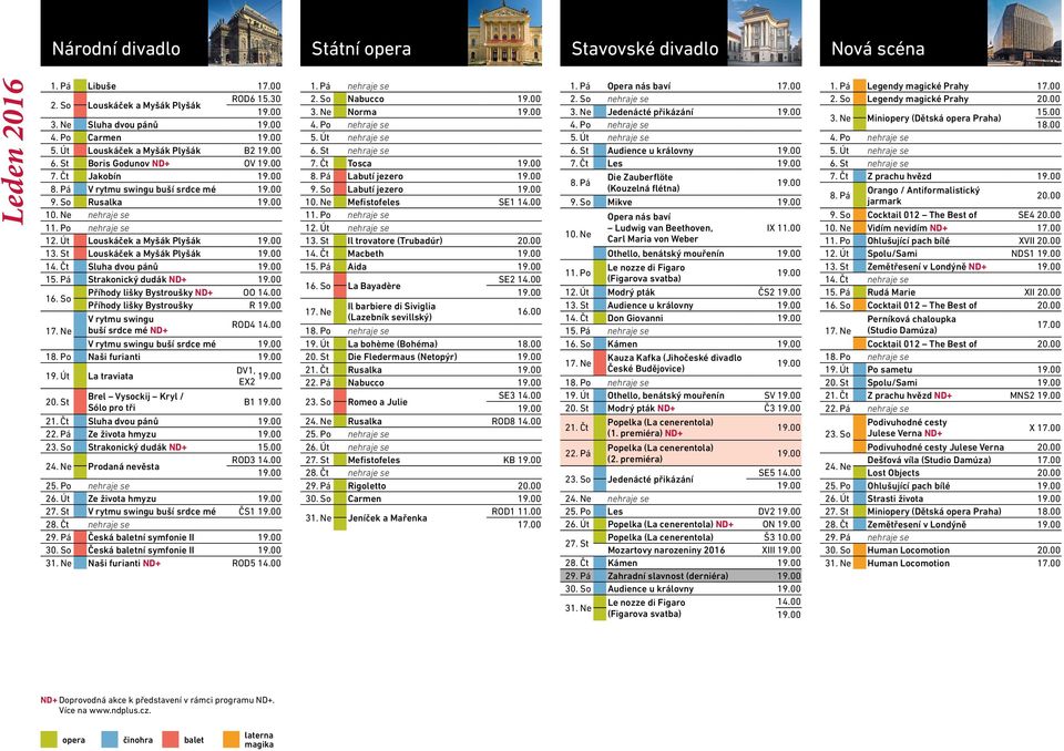 So Příhody lišky Bystroušky ND+ OO Příhody lišky Bystroušky R V rytmu swingu 17. Ne buší srdce mé ND+ ROD4 V rytmu swingu buší srdce mé 18. Po Naši furianti 19. Út La traviata DV1, EX2 20.