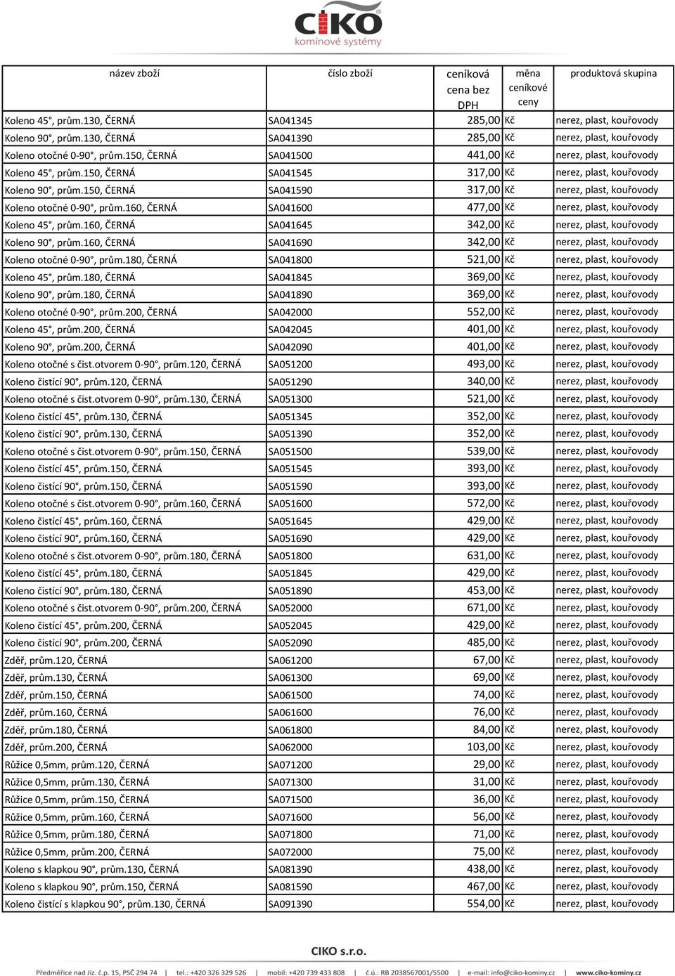 150, ČERNÁ SA041590 317,00 Kč nerez, plast, kouřovody Koleno otočné 0-90, prům.160, ČERNÁ SA041600 477,00 Kč nerez, plast, kouřovody Koleno 45, prům.