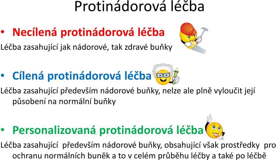 působení na normální buňky Personalizovaná protinádorová léčba Léčba zasahující především nádorové