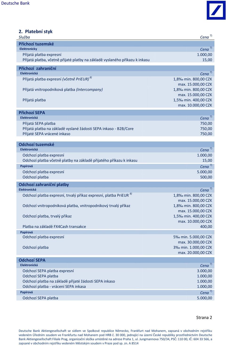 Přijatá platba 1,5 min. 400,00 CZK max. 10.