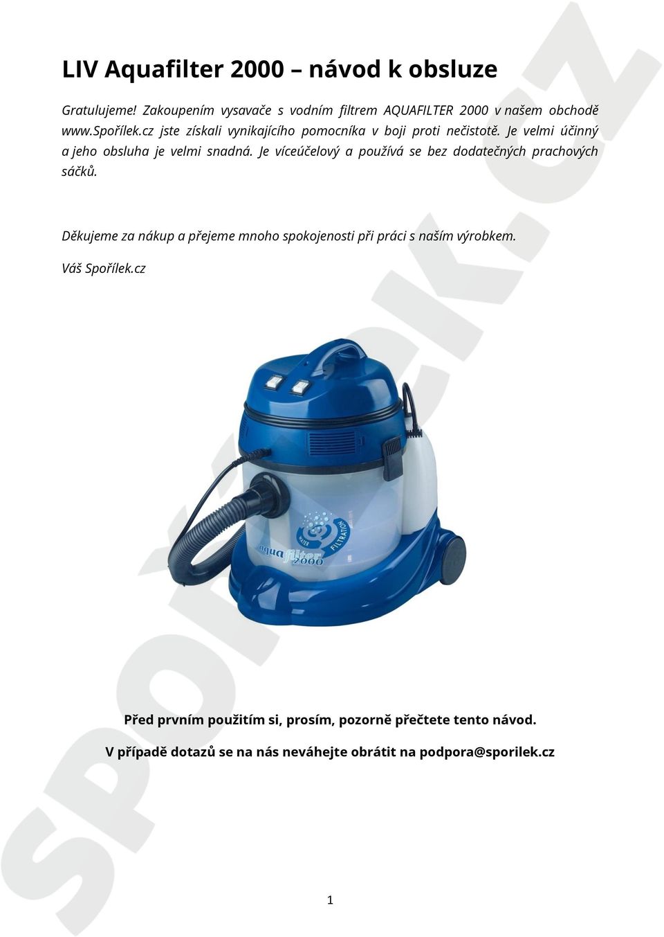 LIV Aquafilter 2000 návod k obsluze - PDF Free Download