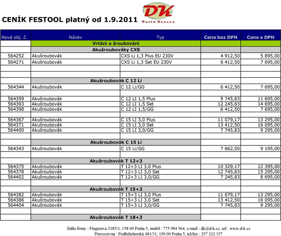 Akušroubovák C 12 Li 564344 Akušroubovák C 12 Li/GG 6 412,50 7 695,00 564359 Akušroubovák C 12 LI 1,5 Plus 9 745,83 11 695,00 564363 Akušroubovák C 12 LI 1,5 Set 12 245,83 14 695,00 564398