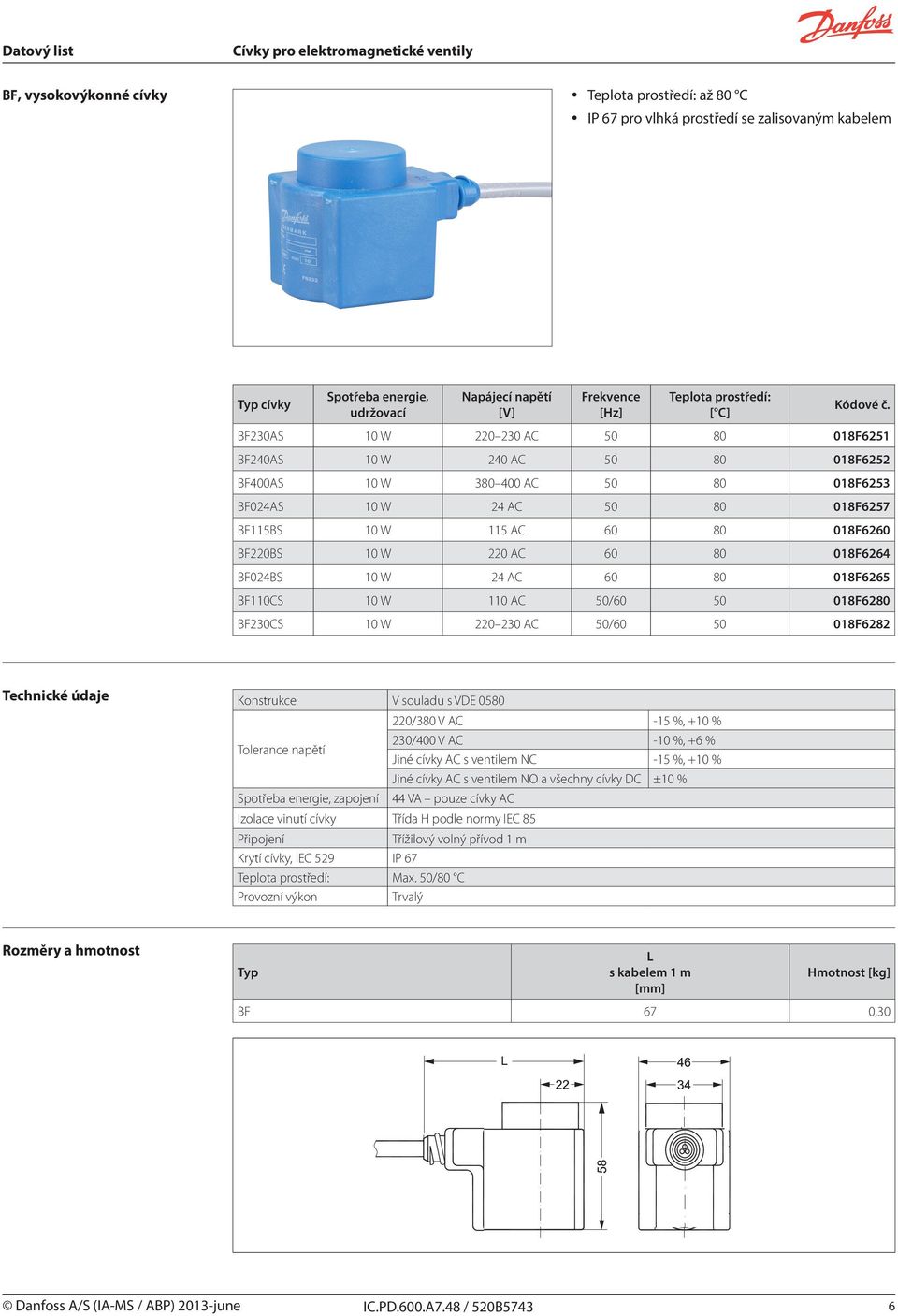 24 AC 60 80 018F6265 BF110CS 10 W 110 AC 50/60 50 018F6280 BF230CS 10 W 220 230 AC 50/60 50 018F6282 Konstrukce V souladu s VDE 0580 Tolerance napětí Spotřeba energie, zapojení 220/380 V AC -15 %,