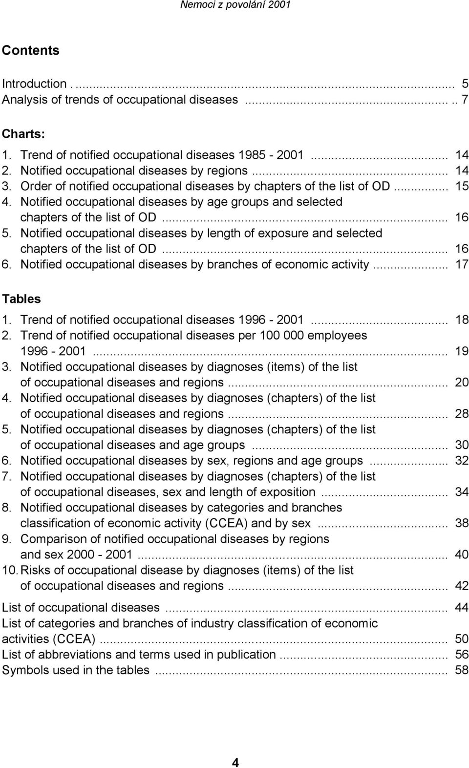 Notified occupational diseases by length of exposure and selected chapters of the list of OD... 16 6. Notified occupational diseases by branches of economic activity... 17 Tables 1.