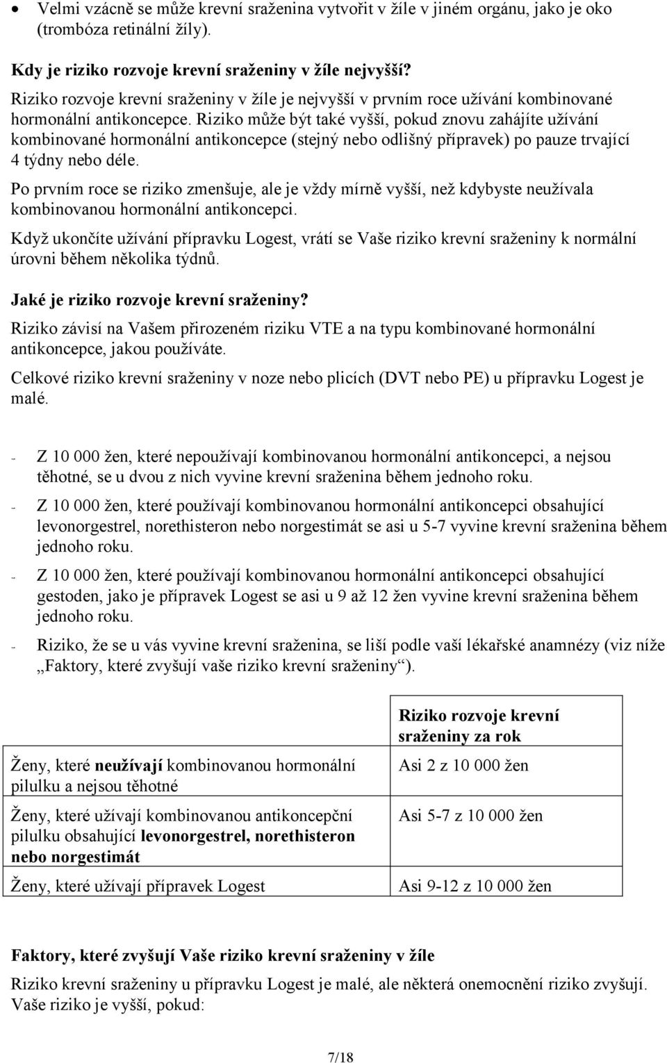 Riziko může být také vyšší, pokud znovu zahájíte užívání kombinované hormonální antikoncepce (stejný nebo odlišný přípravek) po pauze trvající 4 týdny nebo déle.