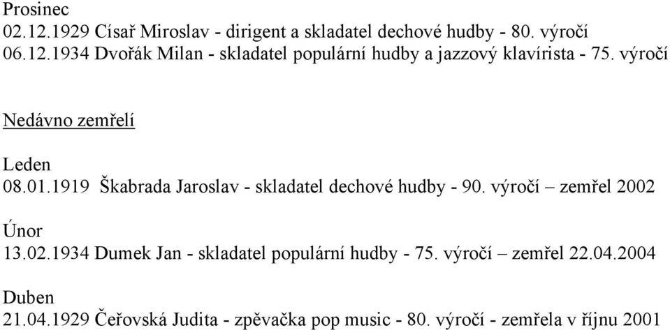 02.1934 Dumek Jan - skladatel populární hudby - 75. výročí zemřel 22.04.
