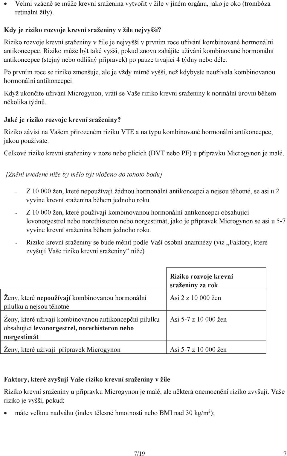 Riziko může být také vyšší, pokud znovu zahájíte užívání kombinované hormonální antikoncepce (stejný nebo odlišný přípravek) po pauze trvající 4 týdny nebo déle.
