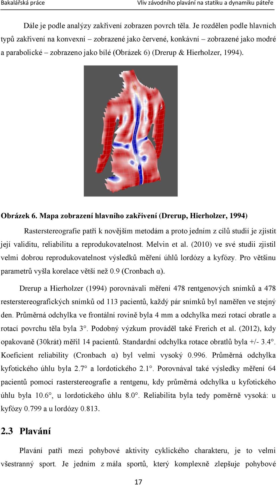 Mapa zobrazení hlavního zakřivení (Drerup, Hierholzer, 1994) Rasterstereografie patří k novějším metodám a proto jedním z cílů studií je zjistit její validitu, reliabilitu a reprodukovatelnost.