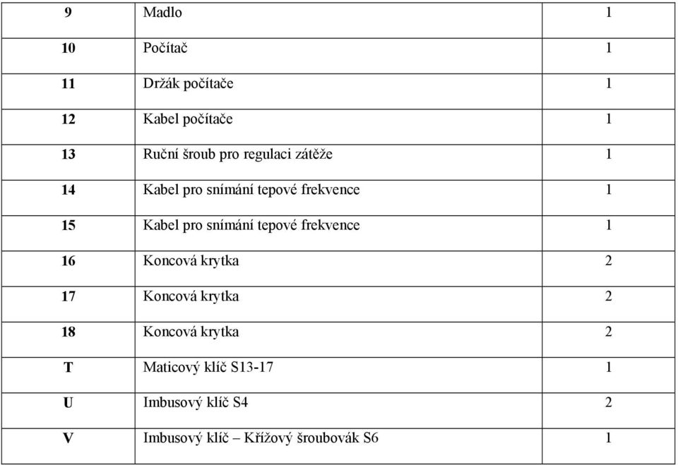 snímání tepové frekvence 1 16 Koncová krytka 2 17 Koncová krytka 2 18 Koncová
