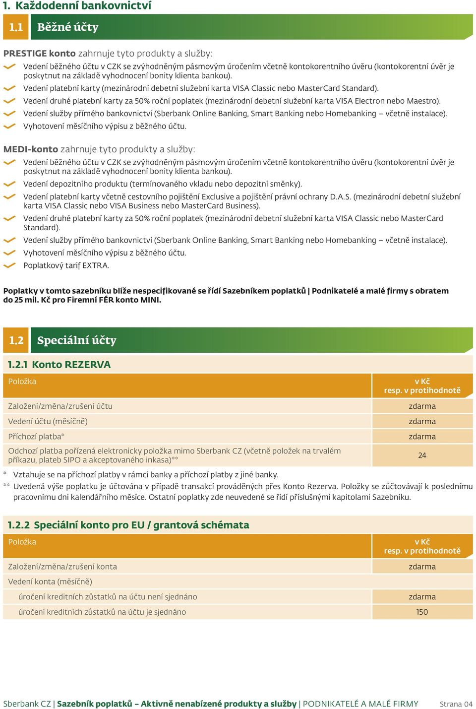 vyhodnocení bonity klienta bankou). Vedení platební karty (mezinárodní debetní služební karta VISA Classic nebo MasterCard Standard).