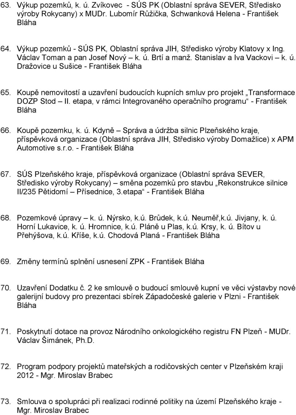 Koupě nemovitostí a uzavření budoucích kupních smluv pro projekt Transformace DOZP Stod II. etapa, v rámci Integrovaného operačního programu - František Bláha 66. Koupě pozemku, k. ú.