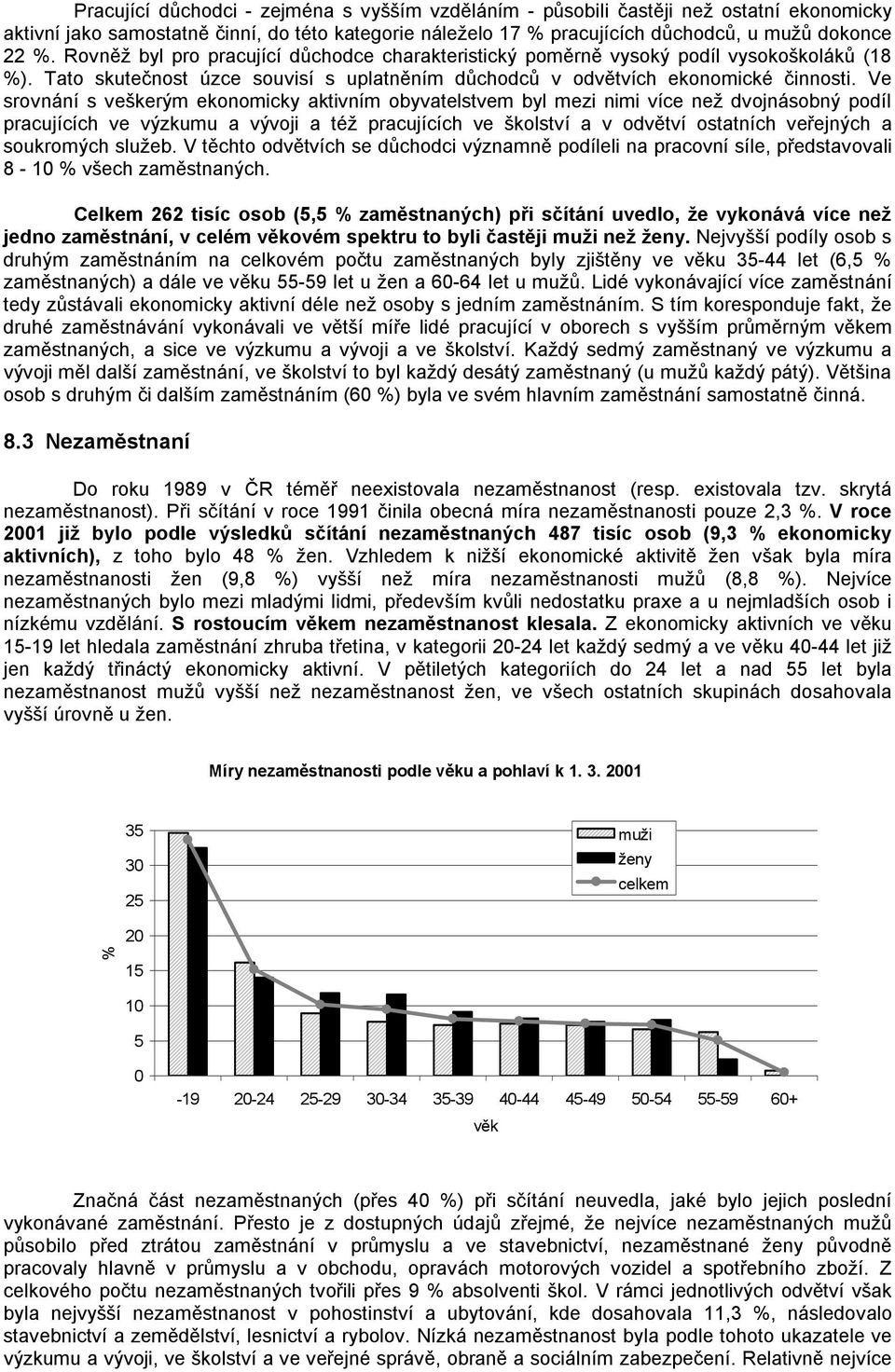 Ve srovnání s veškerým ekonomicky aktivním obyvatelstvem byl mezi nimi více než dvojnásobný podíl pracujících ve výzkumu a vývoji a též pracujících ve školství a v odvětví ostatních veřejných a