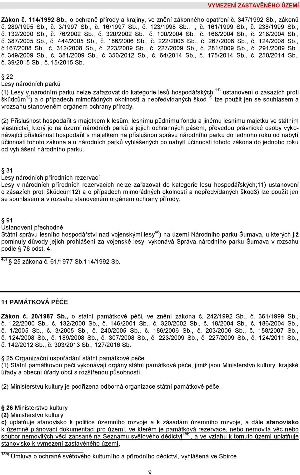 , č.167/2008 Sb., č. 312/2008 Sb., č. 223/2009 Sb., č. 227/2009 Sb., č. 281/2009 Sb., č. 291/2009 Sb., č. 349/2009 Sb., č. 381/2009 Sb., č. 350/2012 Sb., č. 64/2014 Sb., č. 175/2014 Sb., č. 250/2014 Sb.