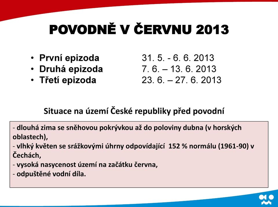 2013 Situace na území České republiky před povodní - dlouhá zima se sněhovou pokrývkou až do