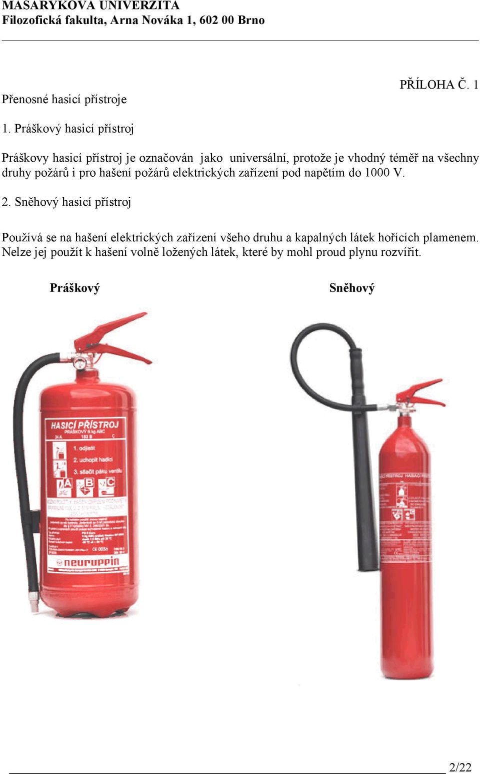 všechny druhy požárů i pro hašení požárů elektrických zařízení pod napětím do 1000 V. 2.