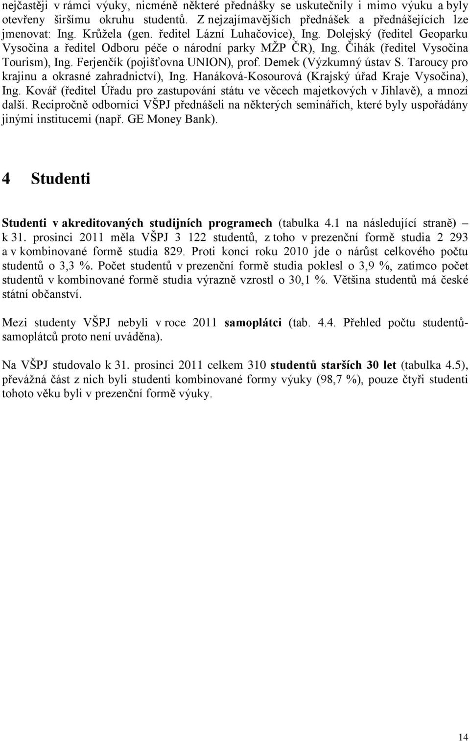 Demek (Výzkumný ústav S. Taroucy pro krajinu a okrasné zahradnictví), Ing. Hanáková-Kosourová (Krajský úřad Kraje Vysočina), Ing.