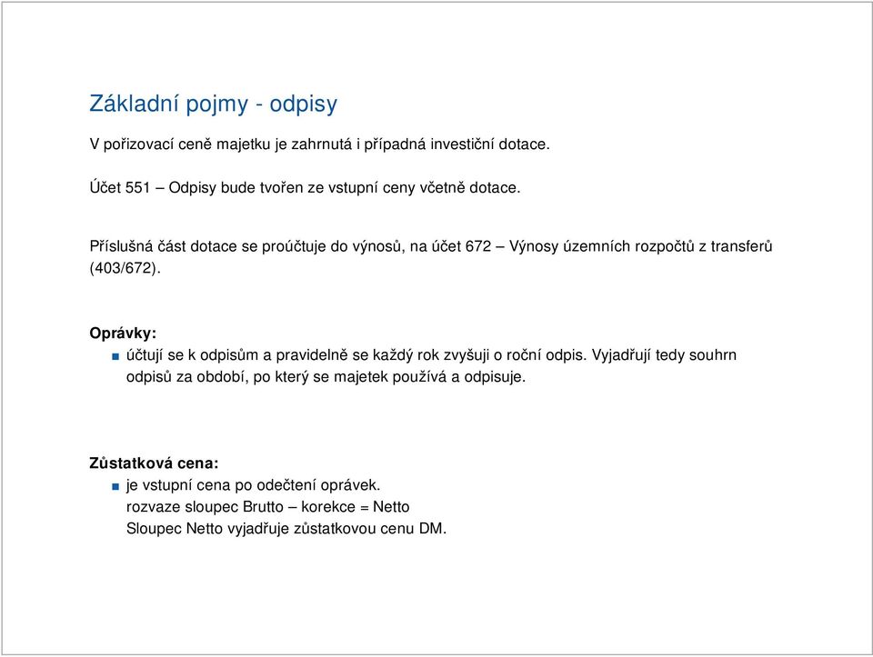 Příslušná část dotace se proúčtuje do výnosů, na účet 672 Výnosy územních rozpočtů z transferů (403/672).