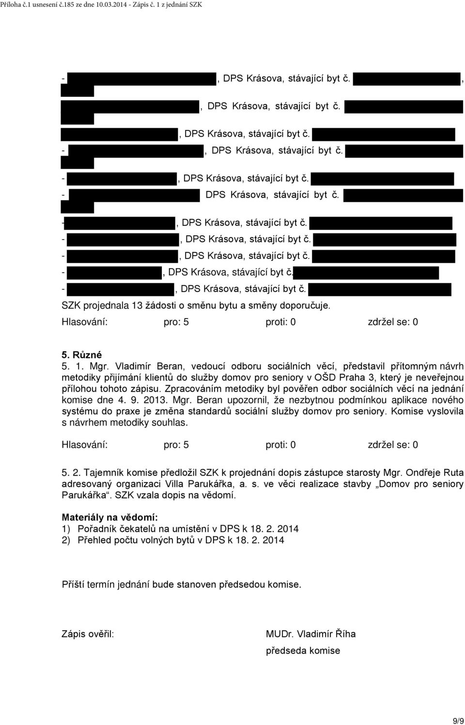 Vladimír Beran, vedoucí odboru sociálních věcí, představil přítomným návrh metodiky přijímání klientů do služby domov pro seniory v OŠD Praha 3, který je neveřejnou přílohou tohoto zápisu.