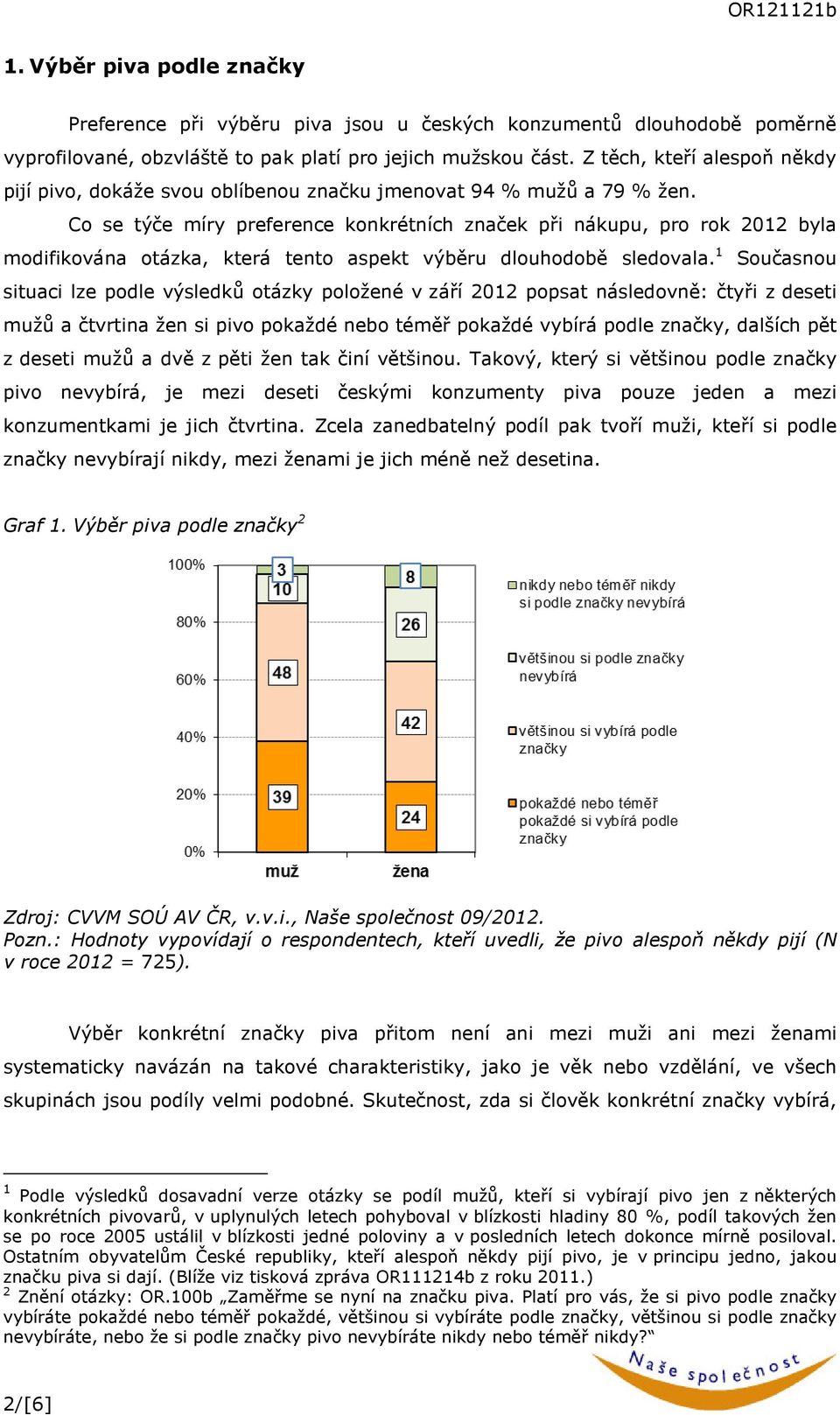 Co se týče míry preference konkrétních značek při nákupu, pro rok 2012 byla modifikována otázka, která tento aspekt výběru dlouhodobě sledovala.